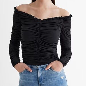 Express - Body Contour Black Ruched Off the Shoulder Bodysuit XL